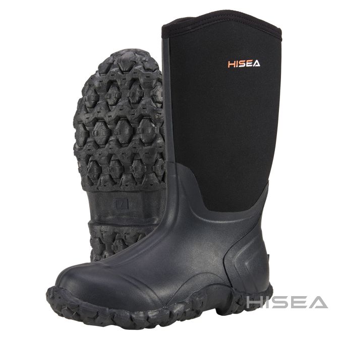 Men's Mid-Calf 4.5mm Neoprene Insluated Rain Boots Black M13 Hisea
