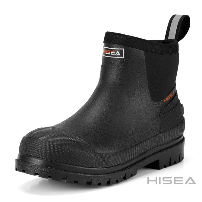 Men’s Chelsea Rain Boots Neoprene Insluated Ankle Rubber Boots Black M9 Hisea