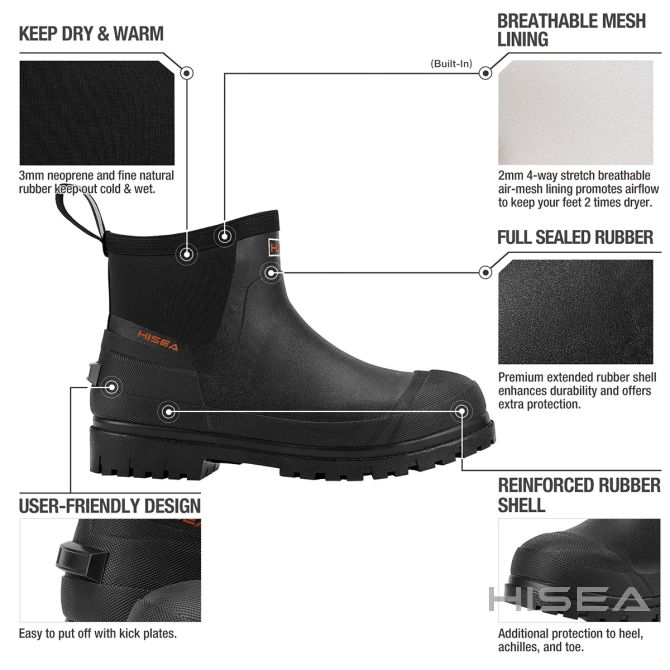 HISEA Men Deck Boots Saltwater Fishing Ankle Rain Booties Waterproof EVA  Chelsea