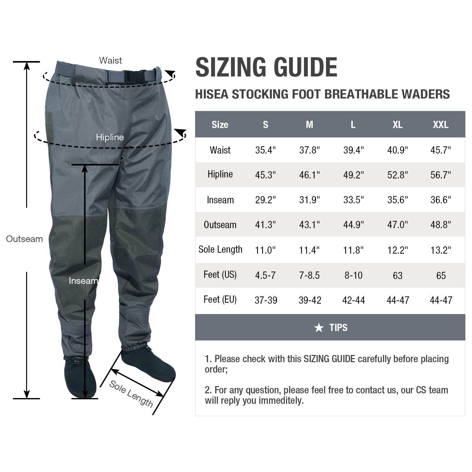 HISEA Breathable Stockingfoot Insulated Waist Waders