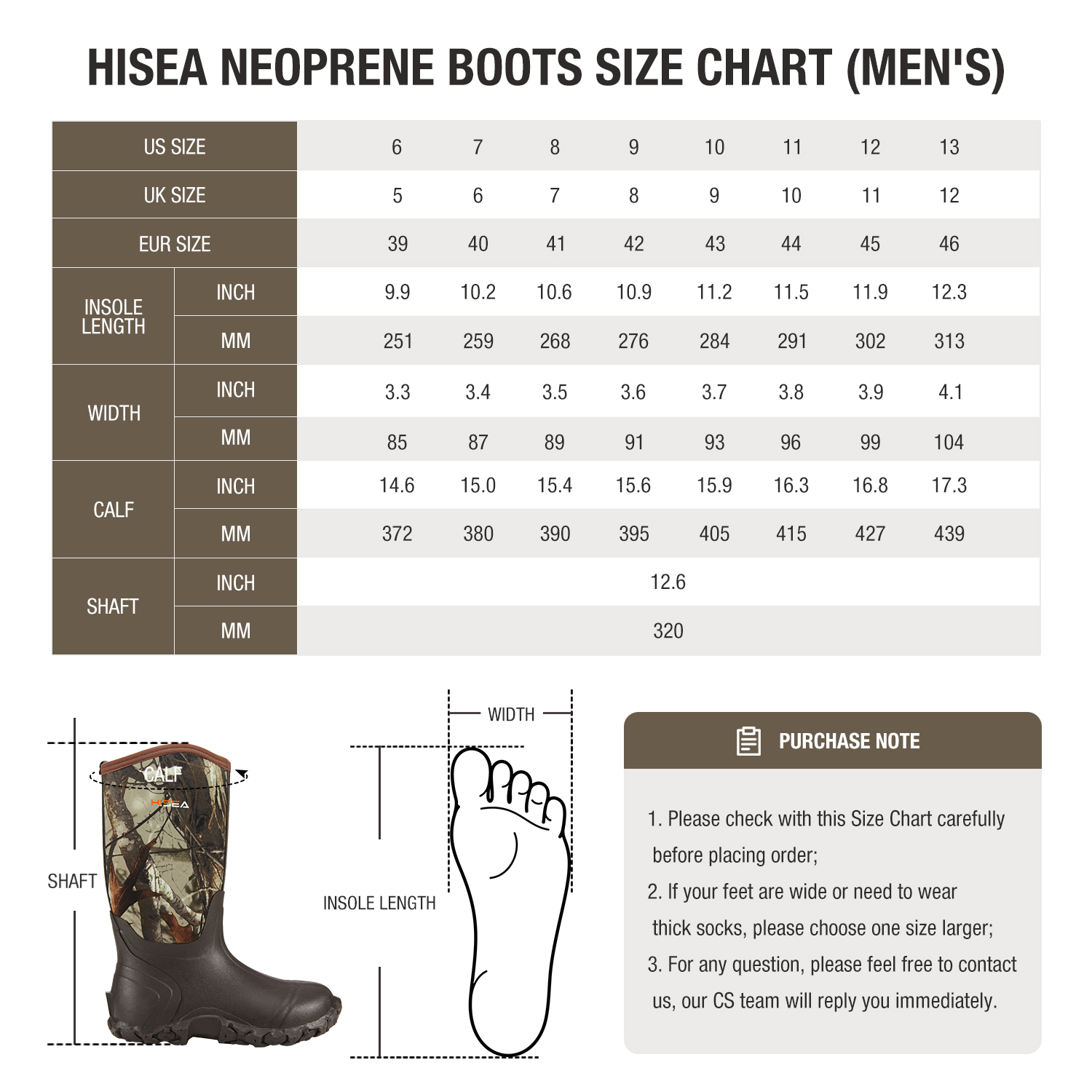 HISEA Men's Mid Rain Boots